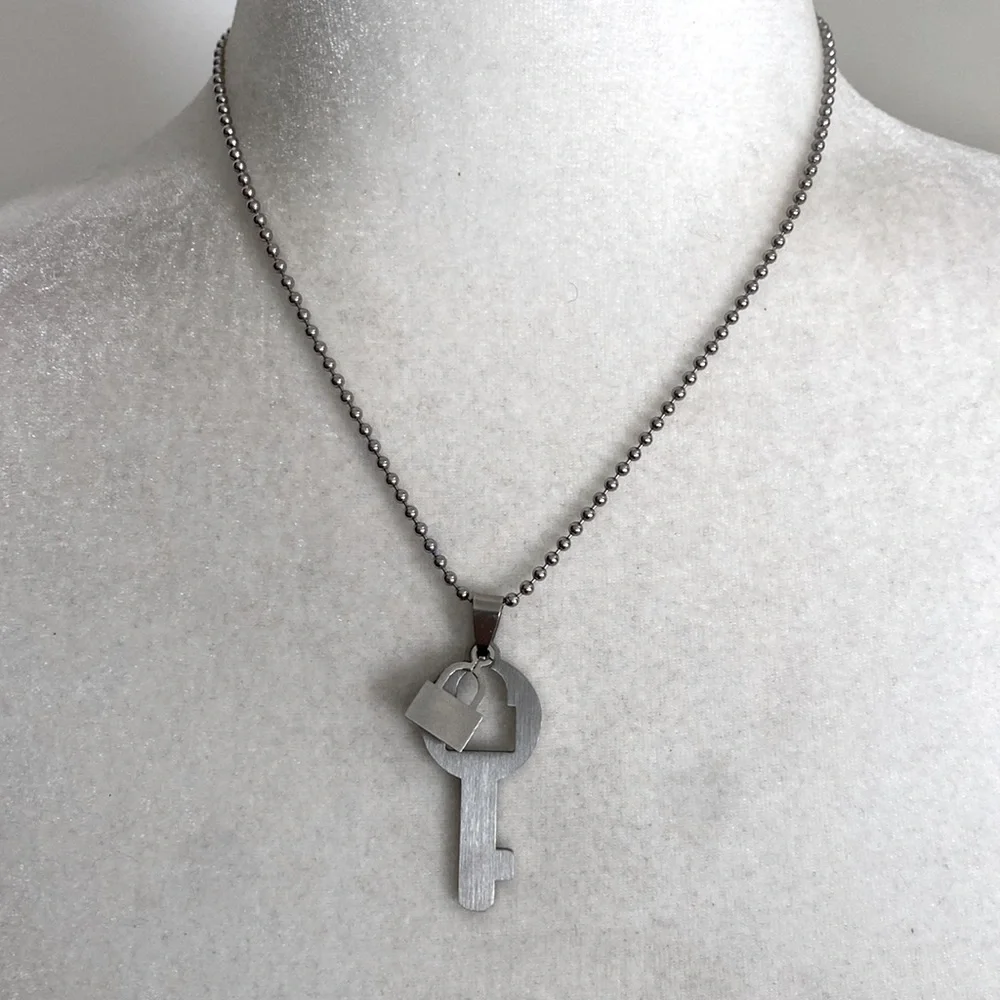 Silver Key to My Heart Necklace Minimalist Lock & Key Pendant Futuristic